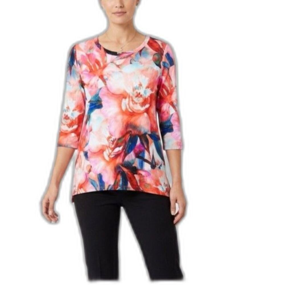 Soft Surroundings Women's NWOT Multicolor Floral 3/4 Sleeve Tunic Top Size 2X
